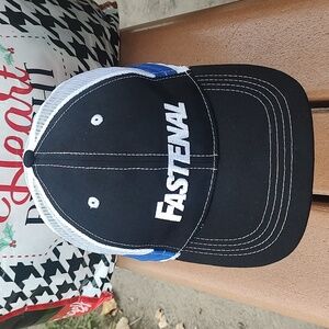 Ahead Fastenal Embroidered Trucker Snapback Hat Cap Black White Blue Stripes